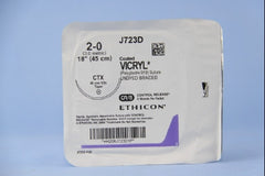 Suture with Needle Coated Vicryl Absorbable Coated Undyed Suture Braided Polyglactin 910 Size 2 - 0 18 Inch Suture 1-Needle 48 mm Length 1/2 Circle Taper Point Needle