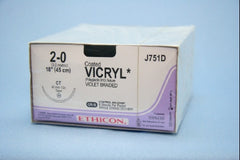 Suture with Needle Coated Vicryl Absorbable Coated Violet Suture Braided Polyglactin 910 Size 2 - 0 18 Inch Suture 1-Needle 40 mm Length 1/2 Circle Taper Point Needle