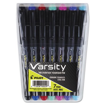 Pilot® Varsity Fountain Pen, 1mm, Assorted Ink, Gray Pattern Wrap Barrel, 7/Set