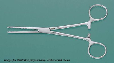 Miltex Hemostatic Forceps Miltex® Rochester-Pean 10-1/4 Inch Length OR Grade German Stainless Steel NonSterile Ratchet Lock Finger Ring Handle Straight Serrated Tip - M-212739-1127 - Each