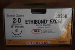 Suture with Needle Ethibond Nonabsorbable Coated Green Suture Braided Polyester Size 2 - 0 18 Inch Suture 1-Needle 26 mm Length 1/2 Circle Taper Point Needle