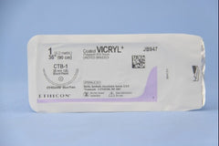 Suture with Needle Coated Vicryl Absorbable Coated Undyed Suture Braided Polyglactin 910 Size 1 36 Inch Suture 1-Needle 36.4 mm Length 1/2 Circle Blunt Point Needle