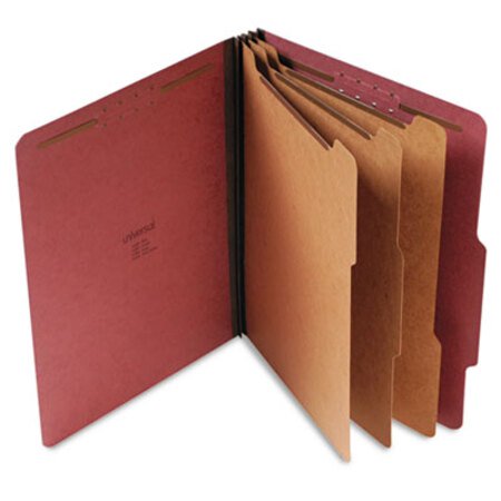 Universal® Eight-Section Pressboard Classification Folders, 3 Dividers, Letter Size, Red, 10/Box