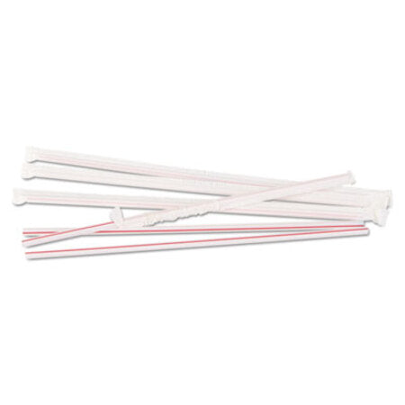 Boardwalk® Wrapped Jumbo Straws, 10 1/4", Plastic, White w/Red Stripe, 500/Pack