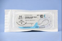 Suture with Needle Perma-Hand Nonabsorbable Coated Black Suture Braided Silk Size 2 - 0 18 Inch Suture 1-Needle 30 mm Length 3/8 Circle Precision Point - Reverse Cutting Needle