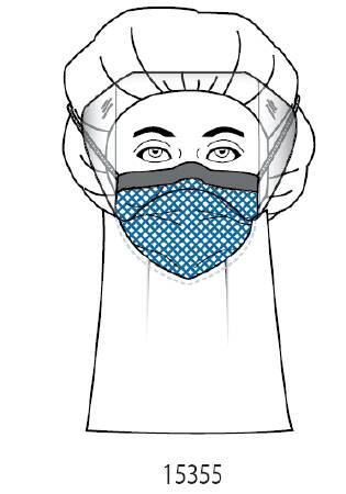 Precept Medical Products Surgical Mask with Eye Shield FluidGard® Anti-fog Film Pleated Tie Closure One Size Fits Most Blue Diamond NonSterile ASTM Level 3