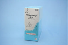 Suture with Needle Perma-Hand Nonabsorbable Coated Black Suture Braided Silk Size 0 30 Inch Suture 1-Needle 30 mm Length 3/8 Circle Precision Point - Reverse Cutting Needle