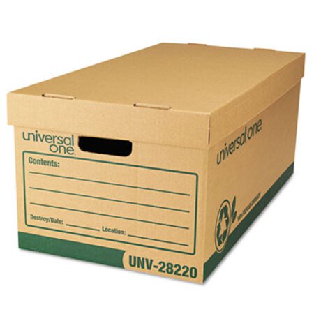 Universal® Recycled Heavy-Duty Record Storage Box, Letter Files, Kraft/Green, 12/Carton