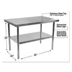 Alera® NSF Approved Stainless Steel Foodservice Prep Table, 48 x 30 x 35h, Silver