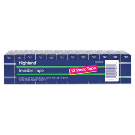 Highland™ Invisible Permanent Mending Tape, 1" Core, 0.75" x 83.33 ft, Clear, 12/Pack