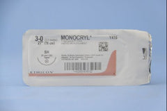J & J Healthcare Systems Suture with Needle Monocryl™ Absorbable Uncoated Undyed Suture Monofilament Poliglecaprone Size 3 - 0 27 Inch Suture 1-Needle 26 mm Length 1/2 Circle Taper Point Needle