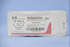 Suture with Needle Monocryl Absorbable Uncoated Undyed Suture Monofilament Poliglecaprone Size 2 - 0 36 Inch Suture 1-Needle 36.4 mm Length 1/2 Circle Taper Cut Needle
