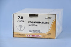 Suture with Needle Ethibond Nonabsorbable Coated Green Suture Braided Polyester Size 2 - 0 18 Inch Suture 1-Needle 36 mm Length 1/2 Circle Taper Point Needle