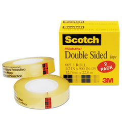 Scotch® Double-Sided Tape, 1" Core, 0.5" x 75 ft, Clear, 2/Pack