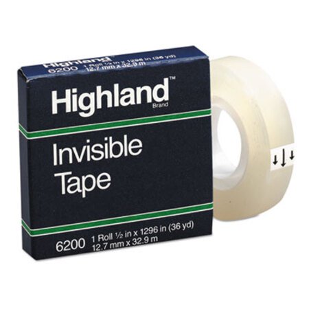 Highland™ Invisible Permanent Mending Tape, 1" Core, 0.5" x 36 yds, Clear