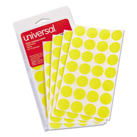 Universal® Self-Adhesive Removable Color-Coding Labels, 0.75" dia., Yellow, 28/Sheet, 36 Sheets/Pack