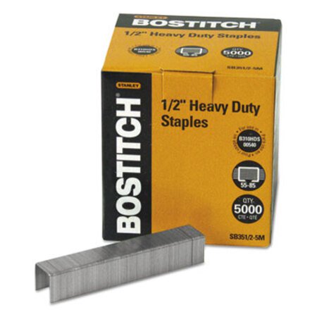 Bostitch® Heavy-Duty Premium Staples, 0.5" Leg, 0.5" Crown, Steel, 5,000/Box