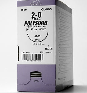 Suture with Needle Polysorb Absorbable Coated Violet Suture Braided Polyester Size 1 60 Inch Suture 1-Needle 65 mm Length 1/2 Circle Taper Point Needle