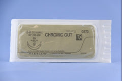 Suture with Needle Absorbable Uncoated Undyed Suture Chromic Gut Size 2 - 0 36 Inch Suture Double-Armed 26 mm Length 1/2 Circle Taper Point Needle