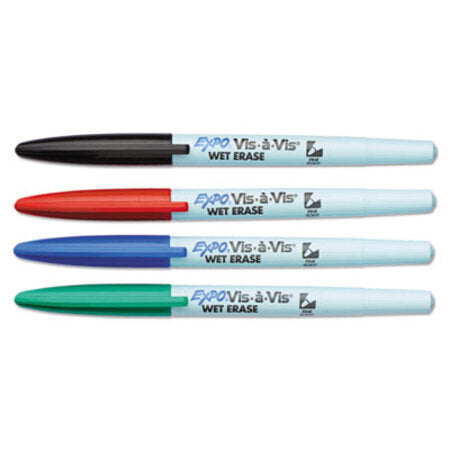 Expo® Vis-a-Vis Wet Erase Marker, Fine Bullet Tip, Assorted Colors, 4/Set