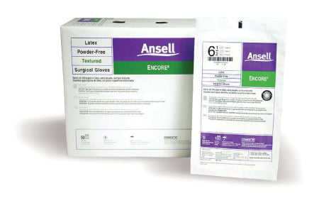 Ansell Surgical Glove ENCORE® Size 8.5 Sterile Pair Latex Extended Cuff Length Fully Textured Ivory Chemo Tested - M-221026-4160 - Case of 200