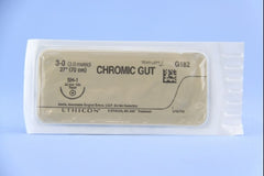 J & J Healthcare Systems Suture with Needle Absorbable Uncoated Undyed Suture Chromic Gut Size 3 - 0 27 Inch Suture 1-Needle 22 mm Length 1/2 Circle Taper Point Needle