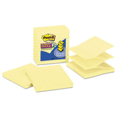 Post-it® Pop-up Notes Super Sticky Pop-up Notes Refill, Lined, 4 x 4, Canary Yellow, 90-Sheet, 5/Pack