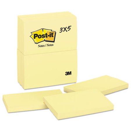 Post-it® Notes Original Pads in Canary Yellow, 3 x 5, 100-Sheet, 12/Pack