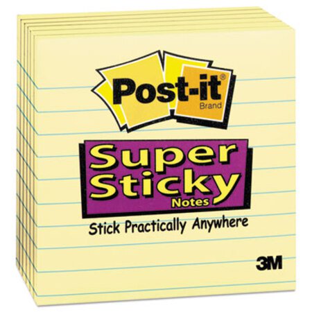 Post-it® Notes Super Sticky Canary Yellow Pads, Lined, 4 x 4, 90-Sheet, 6/Pack