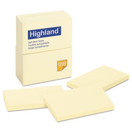 Highland™ Self-Stick Notes, 3 x 5, Yellow, 100-Sheet, 12/Pack