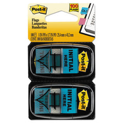Post-it® Flags Arrow Message 1" Page Flags, "Initial Here", Blue, 2 50-Flag Dispensers/Pack