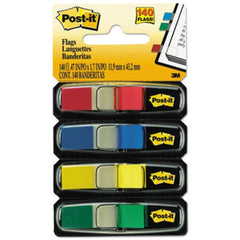 Post-it® Flags Small Page Flags in Dispensers, 0.5" x 1.75", Assorted Primary, 35/Color, 4 Dispensers/Pack
