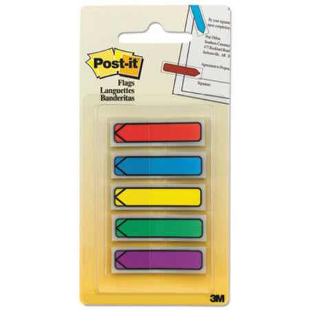 Post-it® Flags Arrow 1/2" Page Flags, Blue/Green/Purple/Red/Yellow, 20/Color, 100/Pack