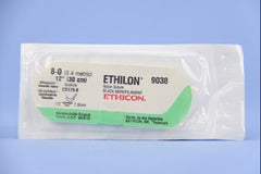 Suture with Needle Ethilon Nonabsorbable Uncoated Black Suture Monofilament Nylon Size 8 - 0 12 Inch Suture Double-Armed 7 mm Length 1/2 Circle Spatula Needle