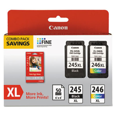 Canon® 8278B005 (PG-245XL/CL-246XL) Ink and Paper Combo Pack, Black/Tri-Color