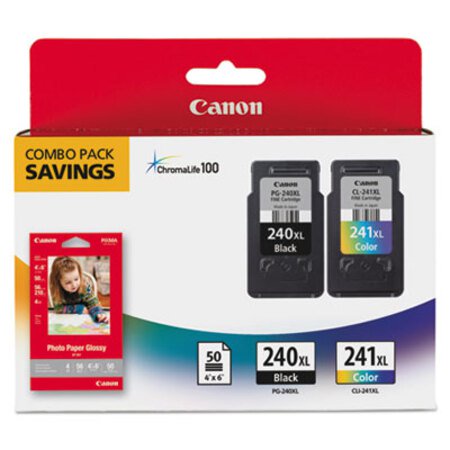 Canon® 5206B005 (PG-240XL; CL-241XL) High-Yield Ink/Paper Combo, Black/Tri-Color