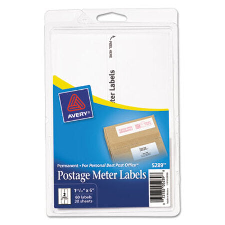 Avery® Postage Meter Labels for Personal Post Office, 1.78 x 6, White, 2/Sheet, 30 Sheets/Pack, (5289)