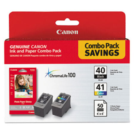Canon® 0615B009 (PG-40; CL-41) ChromaLife100+ Ink/Paper Combo, Black/Tri-Color