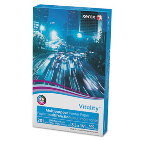 xerox™ Vitality Multipurpose Print Paper, 92 Bright, 20 lb, 8.5 x 14, White, 500/Ream