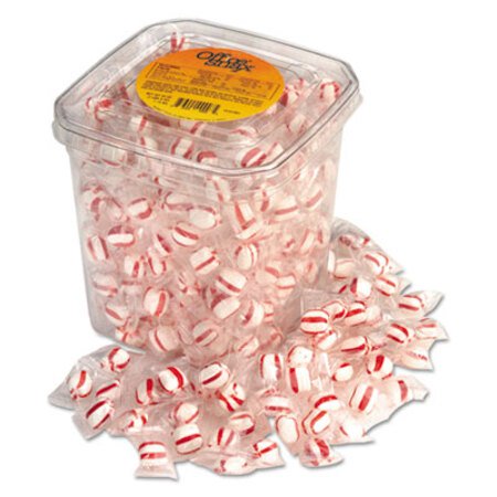 Office Snax® Candy Tubs, Peppermint Puffs, Individually Wrapped, 44 oz Resealable Plastic Tub