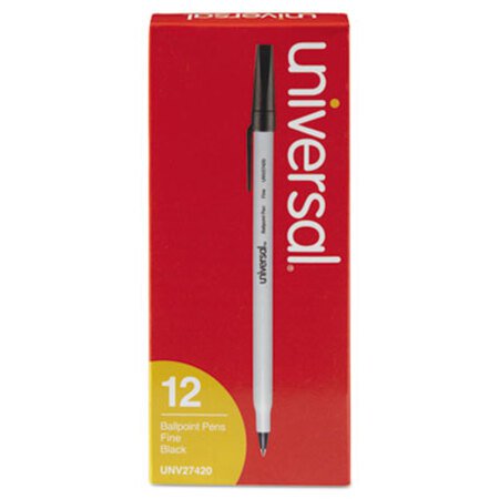 Universal™ Stick Ballpoint Pen, Fine 0.7mm, Black Ink, Gray Barrel, Dozen