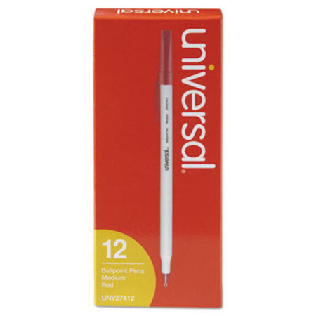 Universal™ Stick Ballpoint Pen, Medium 1mm, Red Ink, Gray Barrel, Dozen