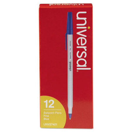 Universal™ Stick Ballpoint Pen, Fine 0.7mm, Blue Ink, Gray Barrel, Dozen