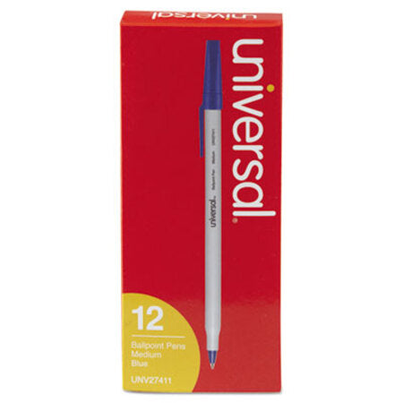 Universal™ Stick Ballpoint Pen, Medium 1mm, Blue Ink, Gray Barrel, Dozen