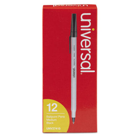 Universal™ Stick Ballpoint Pen, Medium 1mm, Black Ink, Gray Barrel, Dozen