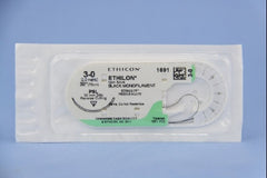 Suture with Needle Ethilon Nonabsorbable Uncoated Black Suture Monofilament Nylon Size 3 - 0 30 Inch Suture 1-Needle 30 mm Length 3/8 Circle Reverse Cutting Needle