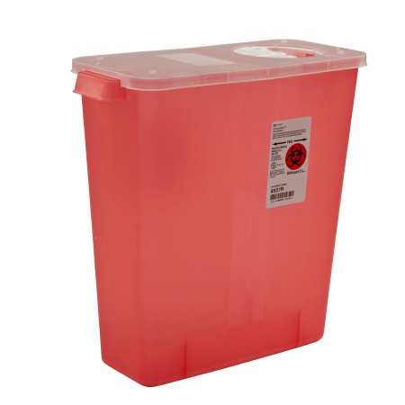 Cardinal Sharps Container In-Room™ 13-3/4 H X 13-3/4 W X 6 D Inch 3 Gallon Translucent Red Base / Translucent Lid Vertical Entry Hinged Rotor Lid - M-223368-3753 - Case of 10