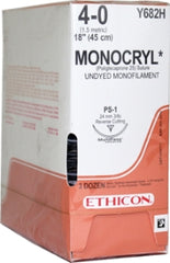 Suture with Needle Monocryl Absorbable Uncoated Undyed Suture Monofilament Poliglecaprone Size 4 - 0 18 Inch Suture 1-Needle 24 mm Length 3/8 Circle Precision Point - Reverse Cutting Needle