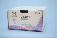 Suture with Needle Coated Vicryl Absorbable Coated Violet Suture Braided Polyglactin 910 Size 3 - 0 18 Inch Suture 1-Needle 17 mm Length 1/2 Circle Taper Point Needle