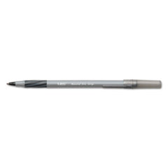 Bic® Round Stic Grip Xtra Comfort Stick Ballpoint Pen, 0.8mm, Black Ink, Gray Barrel, Dozen